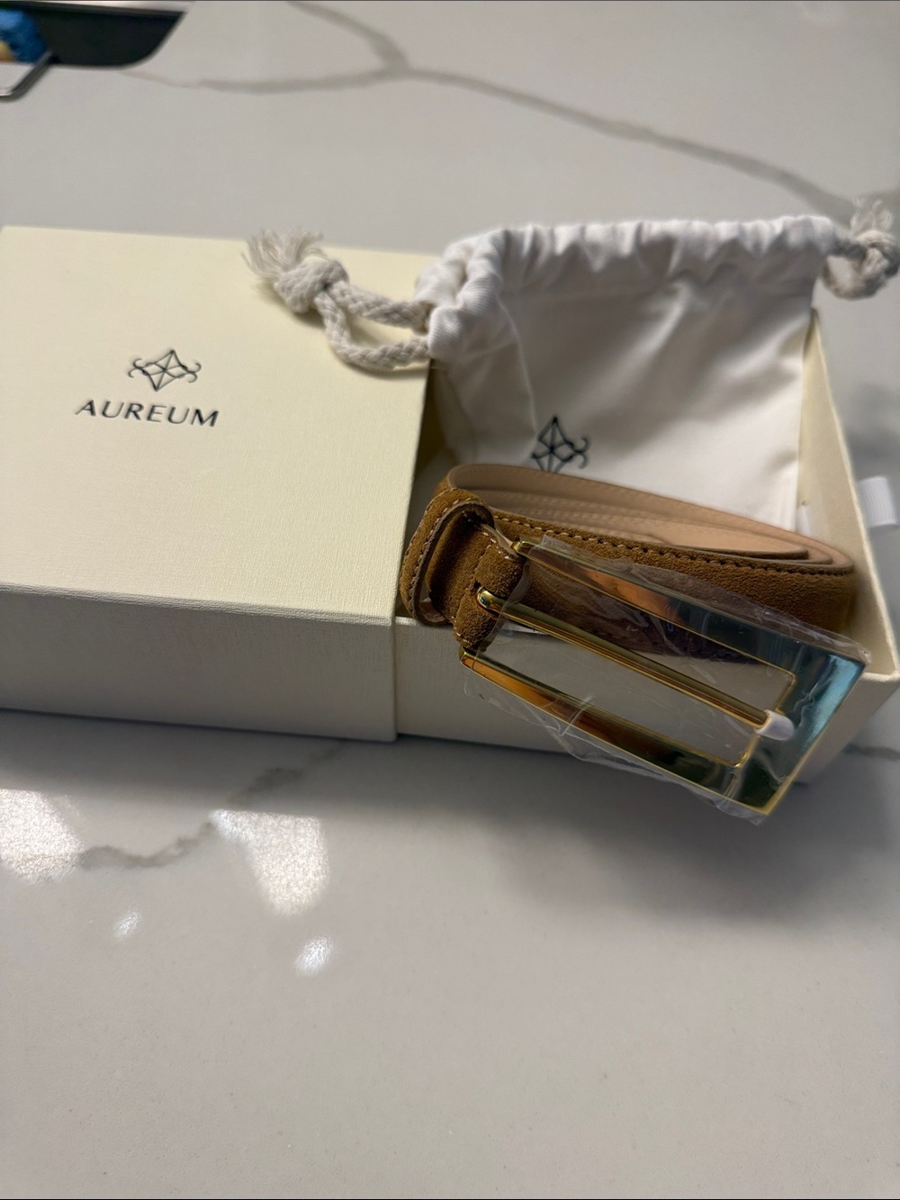 AUREUM Camel Leather Belt with Gold Buckle